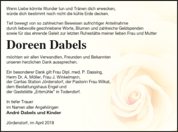 Traueranzeige von Doreen Dabels von Mecklenburger Schweiz