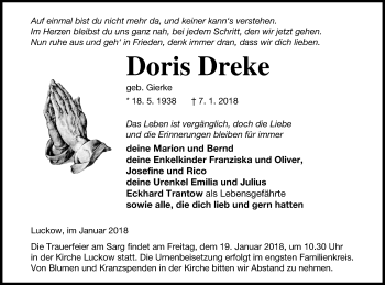 Traueranzeige von Doris Dreke von Haff-Zeitung