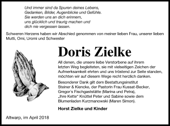 Traueranzeige von Doris Zielke von Haff-Zeitung