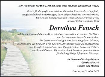 Traueranzeige von Dorothea Fensch von Pasewalker Zeitung