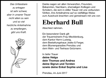 Traueranzeige von Eberhard Bull von Neubrandenburger Zeitung