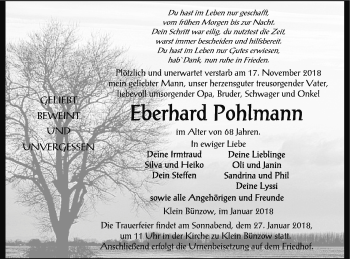 Traueranzeige von Eberhard Pohlmann von Vorpommern Kurier