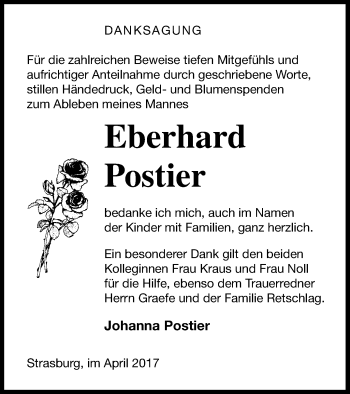 Traueranzeige von Eberhard Postier von Pasewalker Zeitung