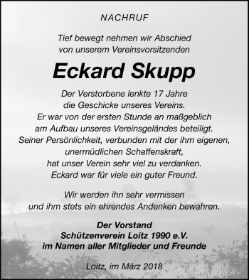 Traueranzeige von Eckard Skupp von Vorpommern Kurier