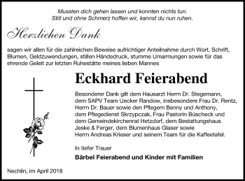 Traueranzeige von Eckhard Feierabend von Pasewalker Zeitung