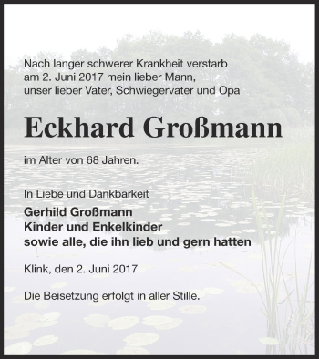 Traueranzeige von Eckhard Großmann von Müritz-Zeitung