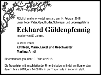 Traueranzeige von Eckhard Güldenpfennig von Mecklenburger Schweiz