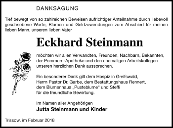 Traueranzeige von Eckhard Steinmann von Vorpommern Kurier