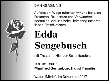 Traueranzeige von Edda Sengebusch von Müritz-Zeitung