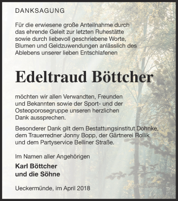 Traueranzeige von Edeltraud Böttcher von Haff-Zeitung