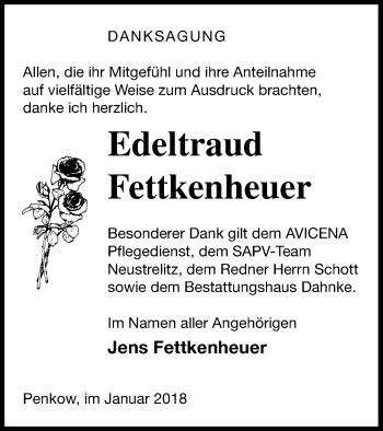 Traueranzeige von Edeltraud Fettkenheuer von Müritz-Zeitung