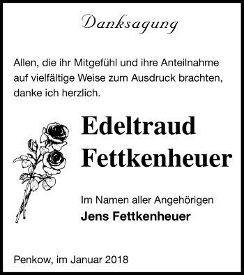 Traueranzeige von Edeltraud Fettkenheuer von Müritz-Zeitung