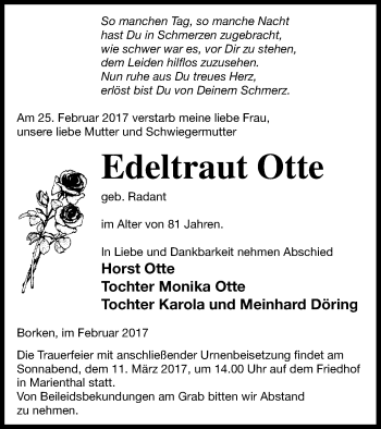 Traueranzeige von Edeltraut Otte von Pasewalker Zeitung