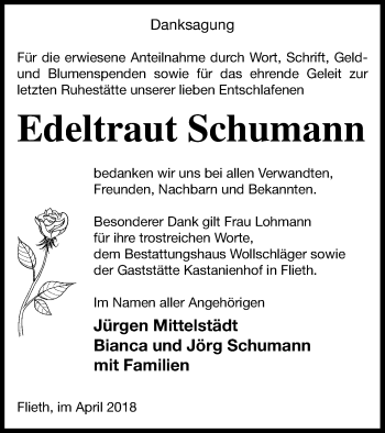 Traueranzeige von Edeltraut Schumann von Templiner Zeitung