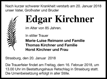 Traueranzeige von Edgar Kirchner von Pasewalker Zeitung