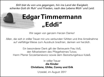 Traueranzeige von Edgar Timmermann von Demminer Zeitung