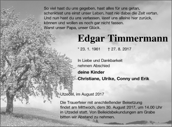 Traueranzeige von Edgar Timmermann von Demminer Zeitung