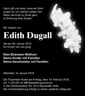 Traueranzeige von Edith Dugall von Strelitzer Zeitung