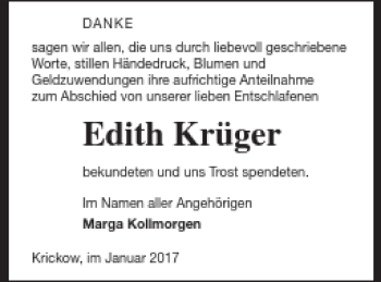 Traueranzeige von Edith Krüger von Neubrandenburger Zeitung