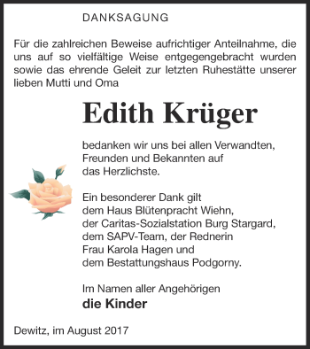 Traueranzeige von Edith Krüger von Neubrandenburger Zeitung