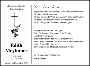 Traueranzeige von Edith Meyhuber von Müritz-Zeitung