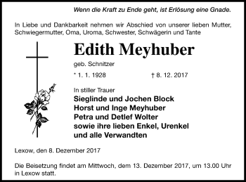 Traueranzeige von Edith Meyhuber von Müritz-Zeitung