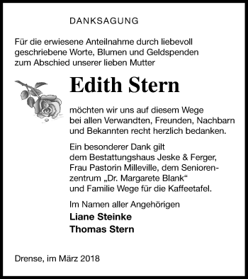 Traueranzeige von Edith Stern von Prenzlauer Zeitung