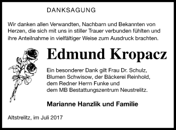 Traueranzeige von Edmund Kropacz von Strelitzer Zeitung