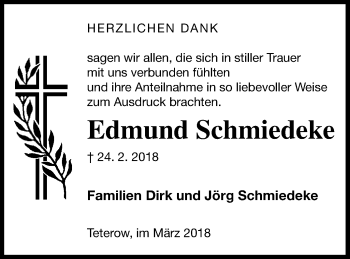 Traueranzeige von Edmund Schmiedeke von Mecklenburger Schweiz