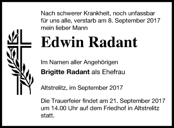 Traueranzeige von Edwin Radant von Strelitzer Zeitung