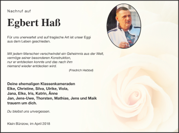 Traueranzeige von Egbert Haß von Vorpommern Kurier