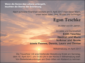 Traueranzeige von Egon Teschke von Haff-Zeitung