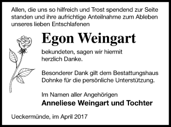 Traueranzeige von Egon Weingart von Haff-Zeitung