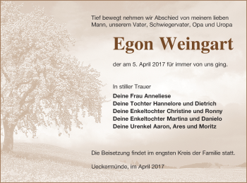 Traueranzeige von Egon Weingart von Haff-Zeitung