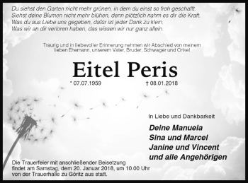 Traueranzeige von Eitel Peris von Prenzlauer Zeitung