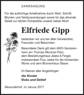 Traueranzeige von Elfriede Gipp von Prenzlauer Zeitung