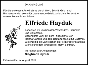 Traueranzeige von Elfriede Hayduk von Pasewalker Zeitung