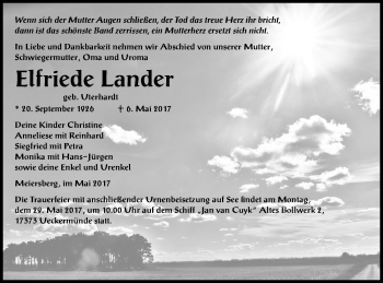 Traueranzeige von Elfriede Lander von Haff-Zeitung