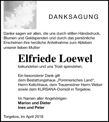 Traueranzeige von Elfriede Loewel von Haff-Zeitung