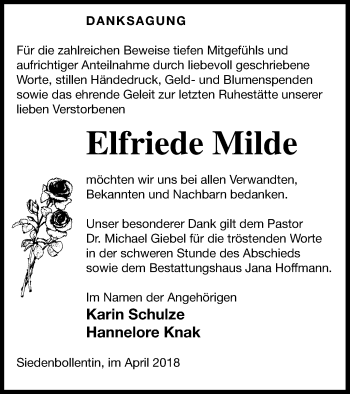 Traueranzeige von Elfriede Milde von Neubrandenburger Zeitung