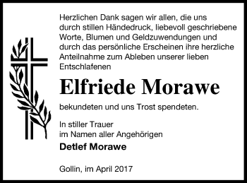 Traueranzeige von Elfriede Morawe von Templiner Zeitung