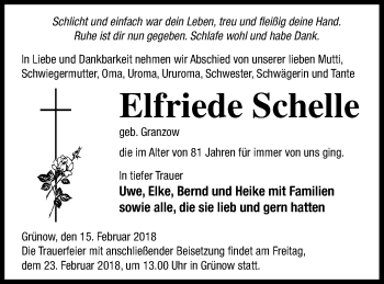 Traueranzeige von Elfriede Schelle von Strelitzer Zeitung