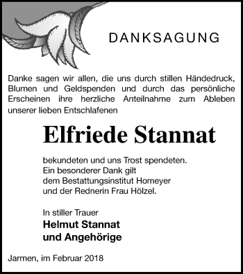 Traueranzeige von Elfriede Stannat von Vorpommern Kurier