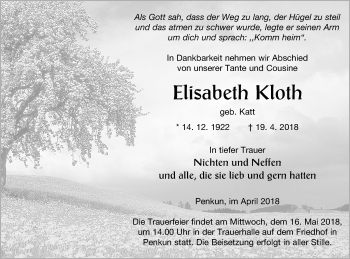 Traueranzeige von Elisabeth Kloth von Pasewalker Zeitung