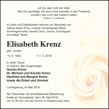 Traueranzeige von Elisabeth Krenz von Prenzlauer Zeitung