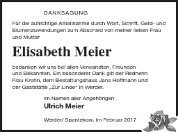 Traueranzeige von Elisabeth Meier von Vorpommern Kurier