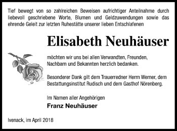 Traueranzeige von Elisabeth Neuhäuser von Neubrandenburger Zeitung