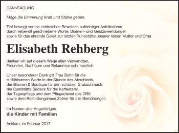 Traueranzeige von Elisabeth Rehberg von Vorpommern Kurier