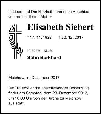 Traueranzeige von Elisabeth Siebert von Prenzlauer Zeitung