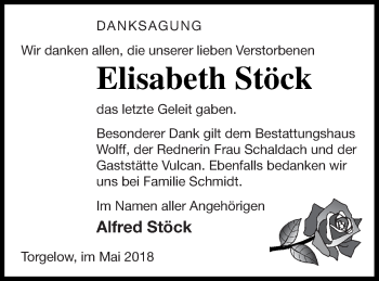Traueranzeige von Elisabeth Stöck von Haff-Zeitung